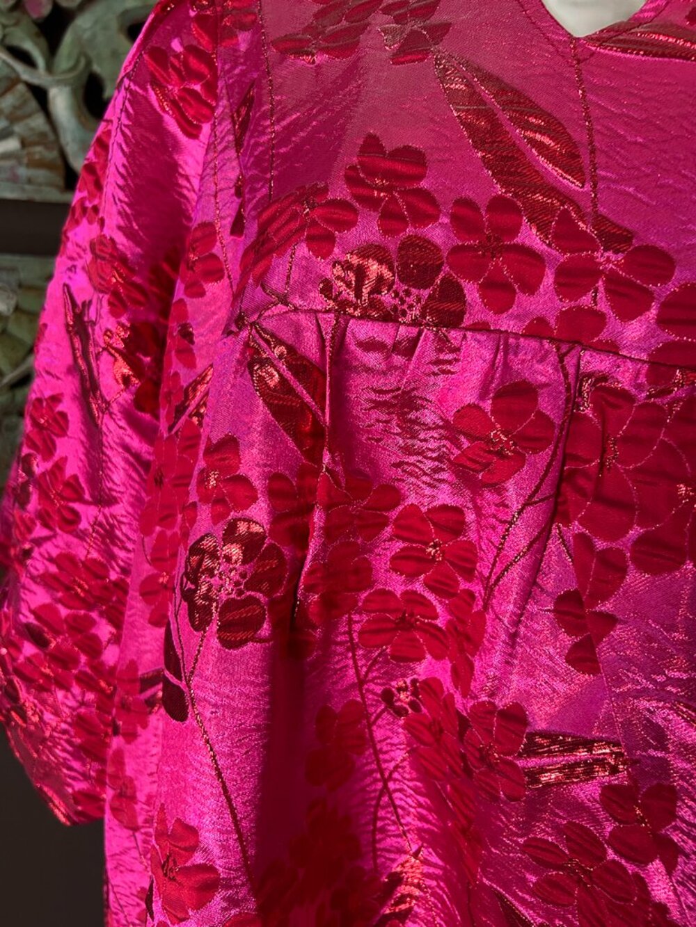 JODIFL Hot Pink & Red Brocade Puff-Sleeve Floral Dress - NWT XL - Picture 5 of 10